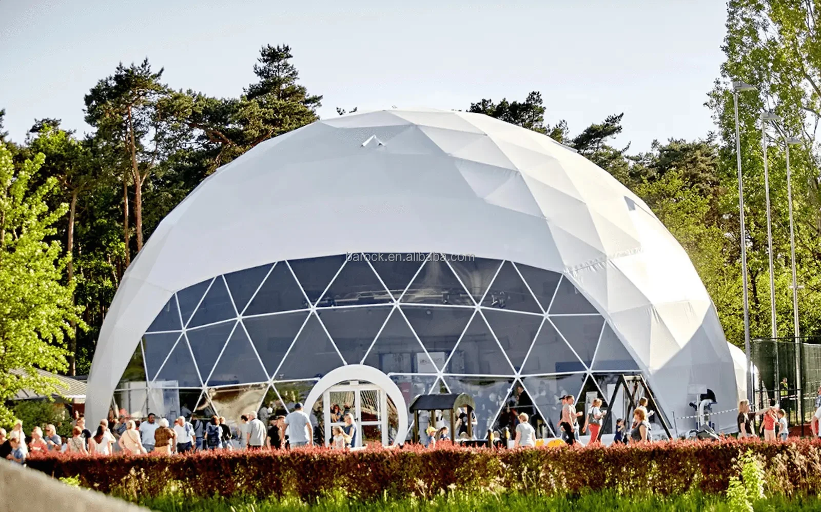 5-12m Eco-Friendly Geodesic Dome Tent Igloo Glamping with Bathroom Stove Loft and Wood Deck for Camping Sites