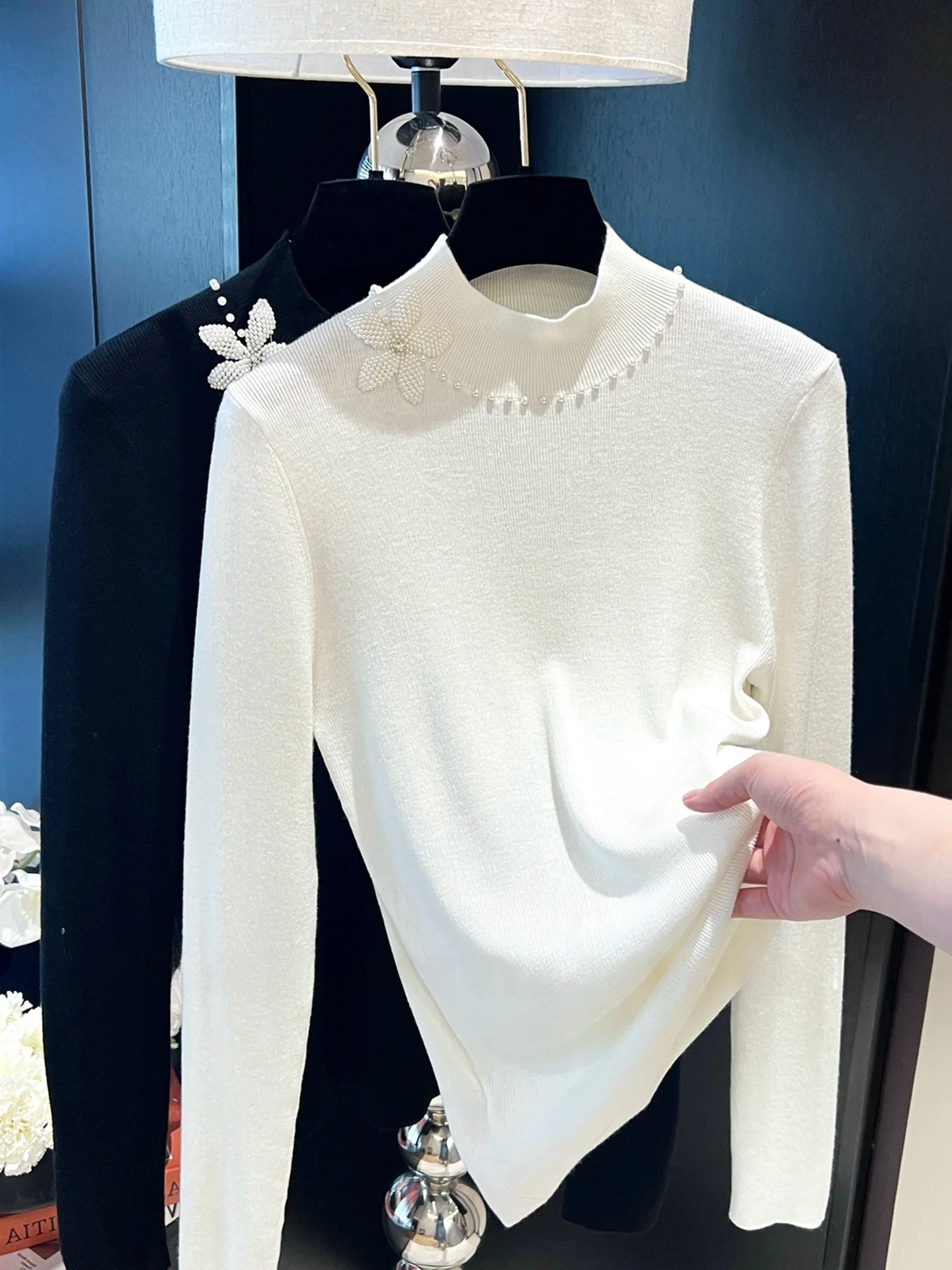   Long Sve Knitted Camere Base da donna irt Design semplice sopra la testa invernale Fce Calore f Alto rotondo Ne