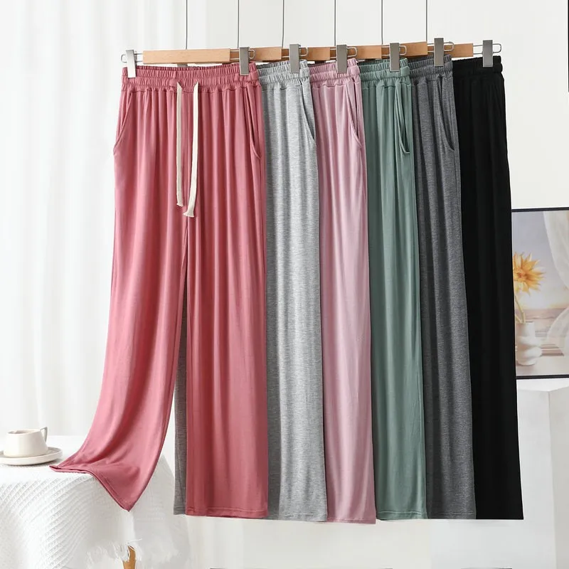 Spring summer Modal Straight Trousers High waist Women Casual Loose Wide Leg pants Thin drape pants homewear All Match