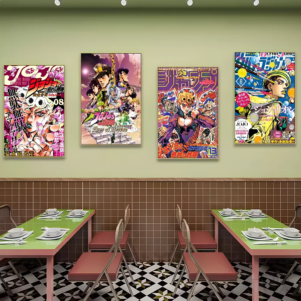 Anime JoJo Bizarre Adventure Retro samoprzylepna plakat artystyczny biała naklejka DIY do pokoju Bar Cafe dekoracja ścienna