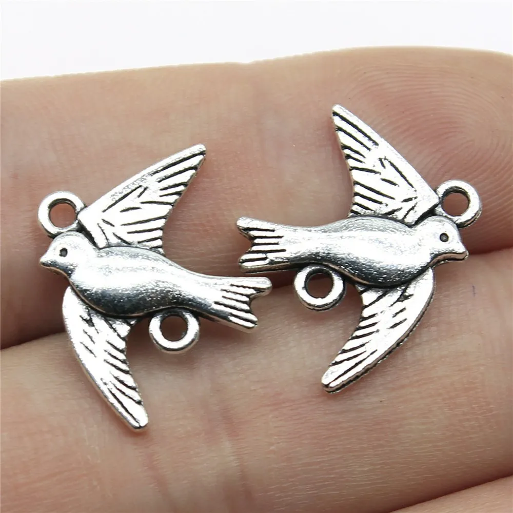 20pcs Charms Connector Bird Tibetan Bronze Silver Color Pendants Antique Jewelry Making DIY Handmade Craft