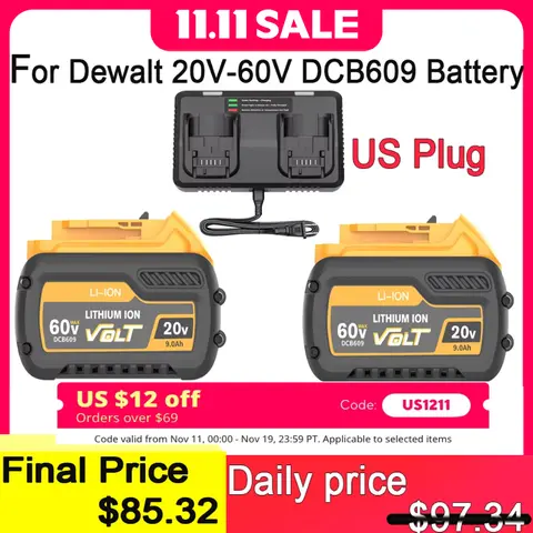 For Dewalt DCB609 20v 60v Max Flexvolt 9ah Lithium-ion Battery 21700 Rechargeable For Dewalt DCB606 DCB200 DCB182 Replacement