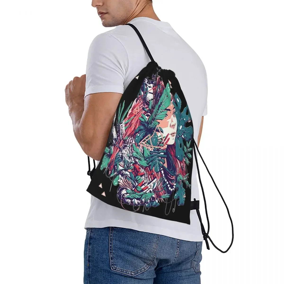 Horizon Forbidden West-mochila portátil con cordón para hombre y mujer, bolso de bolsillo para zapatos, bolsa de libros para estudiantes