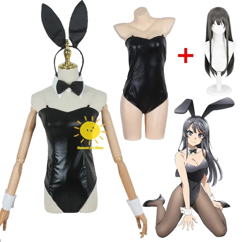 

AD1 Sakurajima Mai Cosplay Costume for Girls Halloween Women Mai Black Sexy Jumpsuit Rascal Does Not Dream of Bunny Girl Se5@rD~