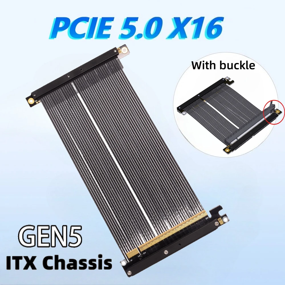ADT-Link 2026 PCI Express 5.0 x16 Riser Cable w Buckle A4 ITX High-speed Non-Destructive 512Gbps Extender Gen5 Dual Reverse Cord