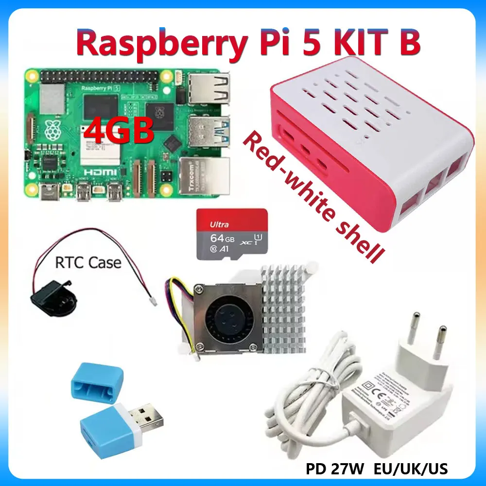 Imagem -06 - Raspberry pi Kit com Caixa Vermelho-branco 8gb 4gb pd 27w Power Leitor de Cartão 64gb Cartão Rtc Dissipador de Calor para Raspberry pi 5