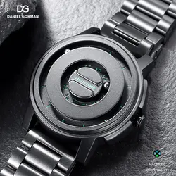 DANIEL GORMAN Black Green Quartz Watch Men Magnetic Driven Waterproof Wristwatch with Stainless Steel Band Beads Pointers 0118