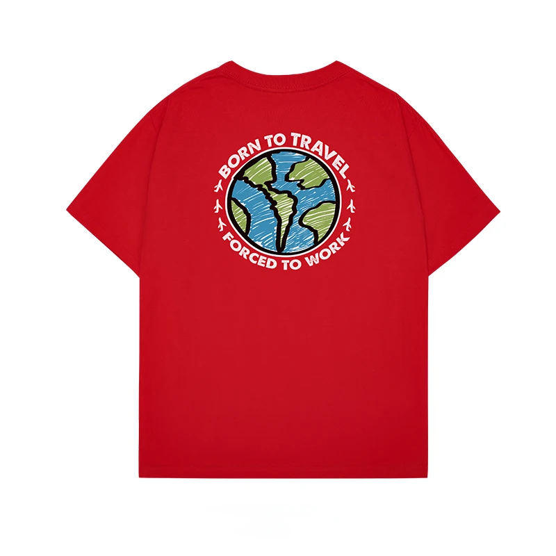 

American retro graffiti earth round neck short-sleeved mens t-shirt summer couple pure cotton top