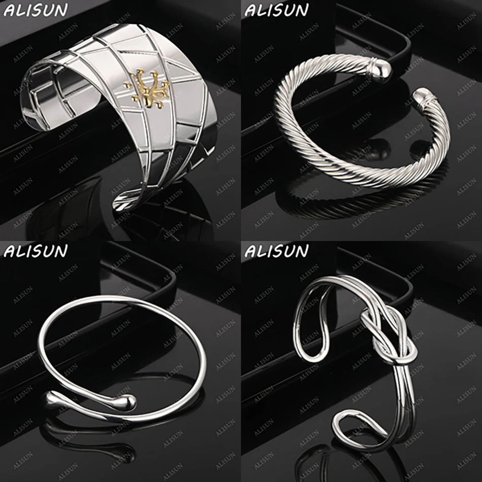 

ALISUN 925 Sterling Silver Design Bangle For Women Men Charm Trend Birthday Gifts Fashion Party Fine Jewelry
