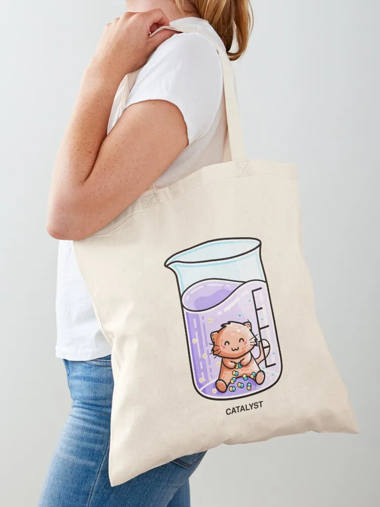 Catalyst Cute Chemistry Cat Pun Tote Bag Eco bag Big bag Portable shopping personalized tote