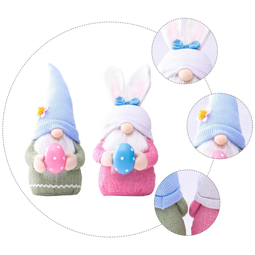 

2 Pcs Gnome Ornaments Rabbit Easter Lovely Adornment Desktop Decor Tabletop Stuffed Bunny