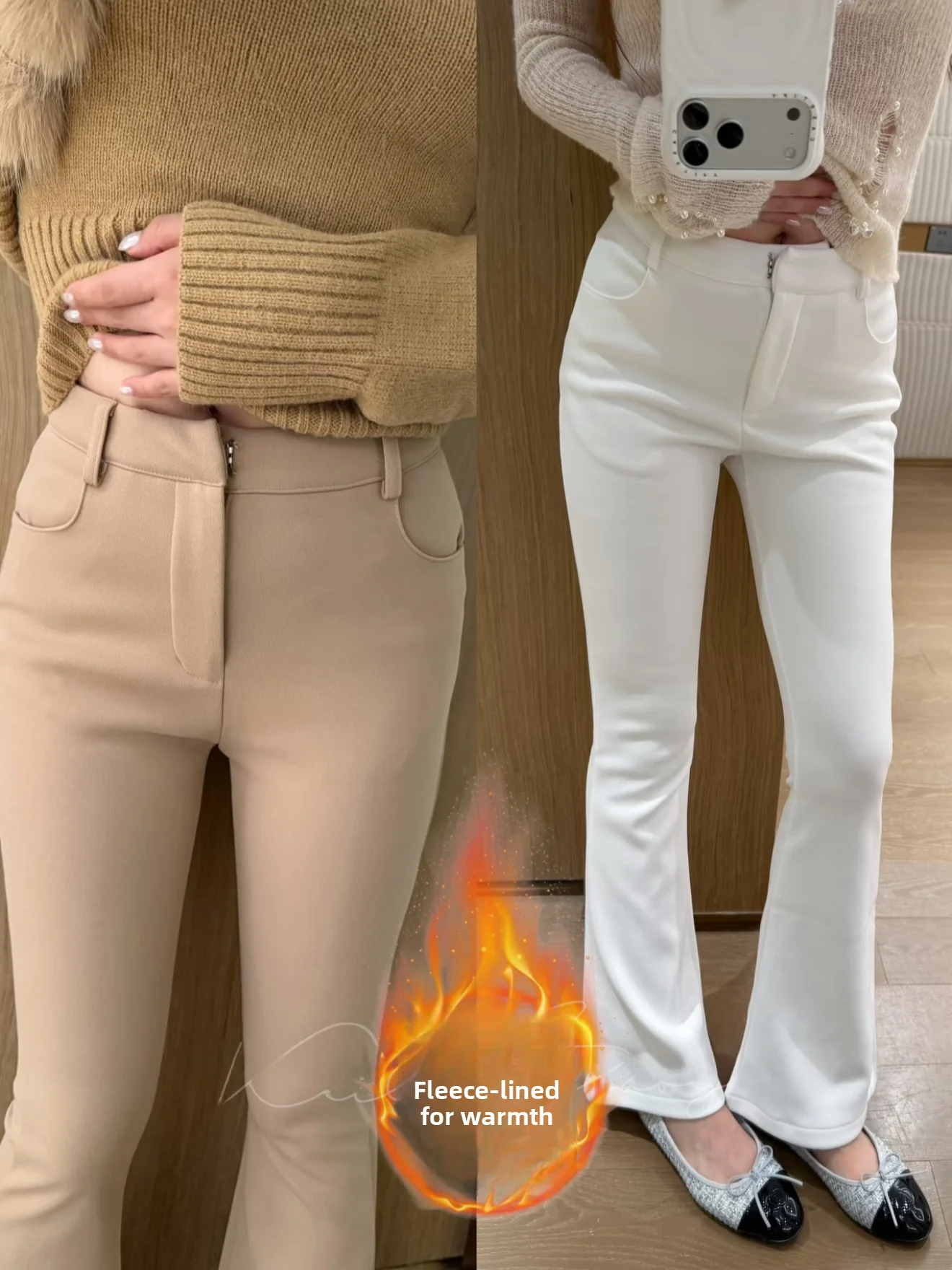 

Slim Fit S-Curve Suit Pants Thiened Winter Women's Faion Korean Sle White Coffee Color Casual Flared Leg Cotton Stretch...