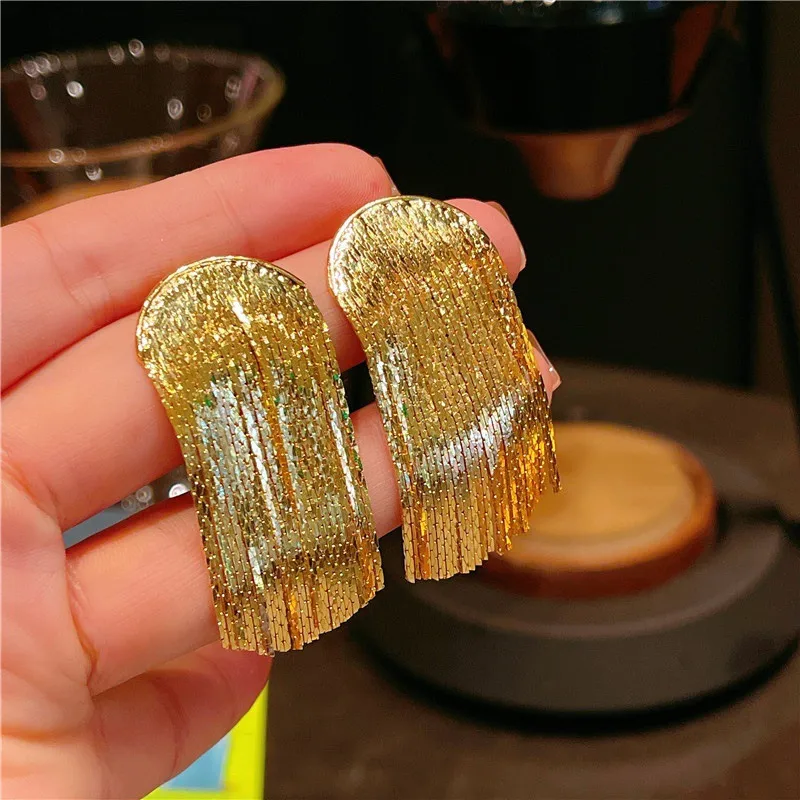 Long Tassel Earrings for Women Korean Crystal Leaf Drop Earring Girls Accessories Statement Gold Color Brincos Jewelry Gifts