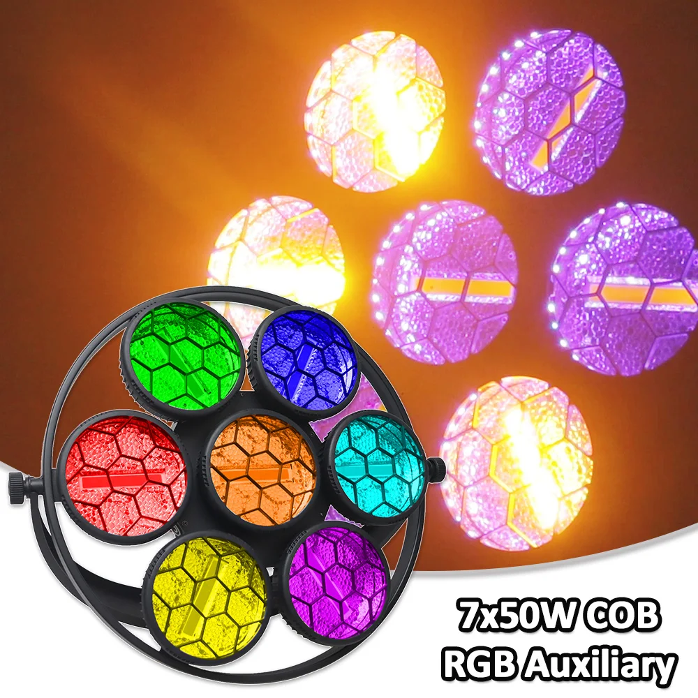 YUER LED 7x50w COB Strobe Background RGB Auxiliary Lights Wash Flash Effect Retro Stage Lighting For Dj Disco Club Wedding Party