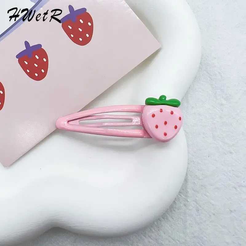 2pcs/set Cute Sweet Strawberry Hairpin Lovely Pink Hair Clips Women Girls Bangs Clips BB Snap Clip Hair Accessories