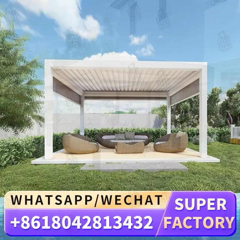 

Aluminum Pergola Roof with Waterproof and Weatherproof Features Louver Shade and WindResistant Screen for Courtyard Patio Garden