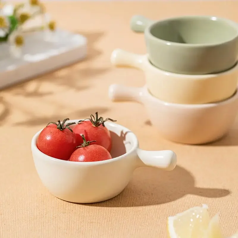 Saucer with Handle Ceramic Small Dish Cream Color Cute Soy Sauce and Vinegar Dish for Dining Room Kitchen Ketchup Dipping Sauce