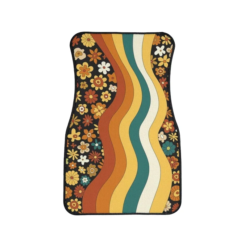 Boho Rainbow Car Floor Mats, Aesthetic Y2K Groovy Floral Car Floor Mats,Y2K Retro Car Accessories