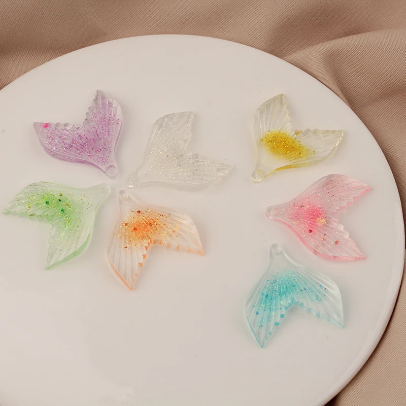 10pcs Resin Sweet Color Glitter Sequins Mermaid Tail Pendant Diy Jewelry Accessories Handmade Material Earrings Pendant Charms