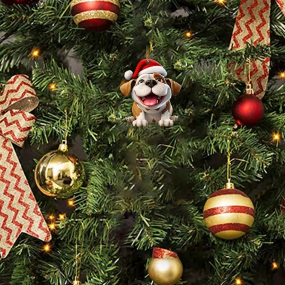 

2D Christmas Acrylic Puppy Pendant Flat Decorative Christmas Puppy Ornament Xmas Tree Dog Charms Cartoon Dog Hanging Pendant