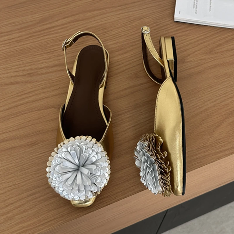 

Eilyken Spring Summer Elegant Flower Buckle Strap Women Pumps Slingbacks Shoes Fashion Square Low Heels Banquet Sandals