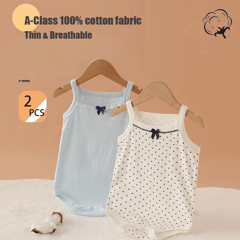 

2PCS Summer Thin Cotton Material Vest Baby Jumpsuit Baby Girl Clothes Soft Breathable Children's Sleeveless Bodysuit 66-95cm