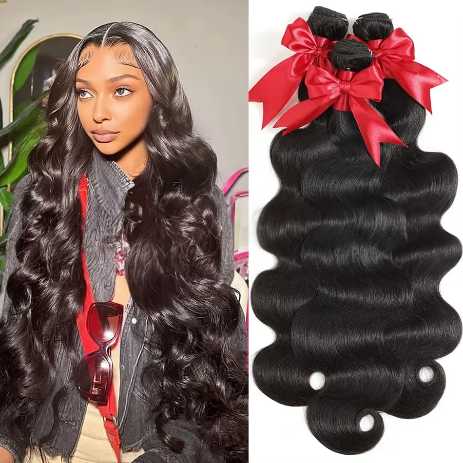 

38 40 Inch Body Wave Bundles Human Hair Real Brazilian Raw Hair 1/3/4 Bundles For Women 16A Thick Human Hair Extensions Bundles