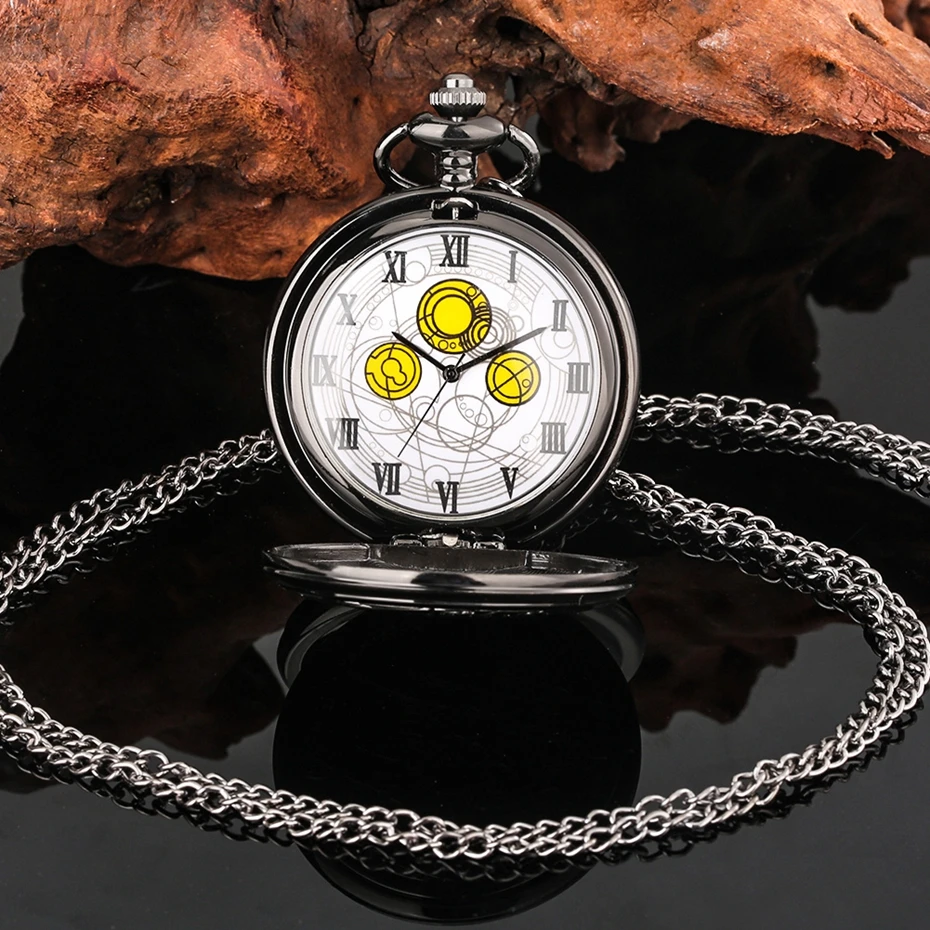 Famous Movie Time Lord Portable Watches Space Exploration Hero Design Quartz Pocket Watch Black Vintage Cosplay Gifts with Chain