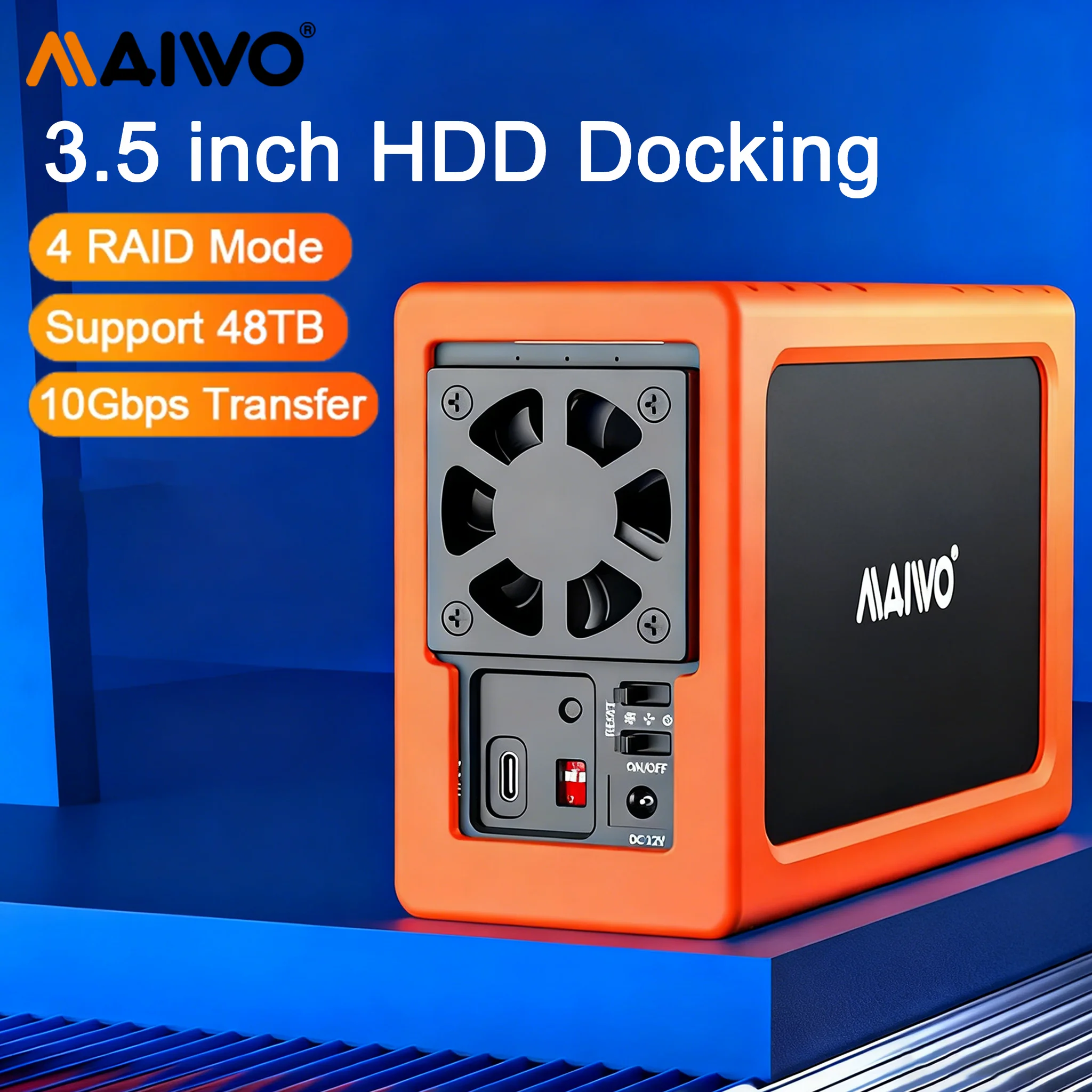 MAIWO 3.5-Inch SATA I/II/III Dual Bay Array Enclosure Mobile Mechanical Shell External Hard Drive Box 4 RAID Storage Expansion