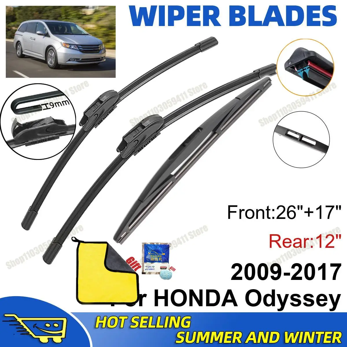 

3PCS For HONDA Odyssey 2009-2017 26" + 17"+ 12" Front Rear Wiper Blades Set Windshield Windscreen Car Accessories