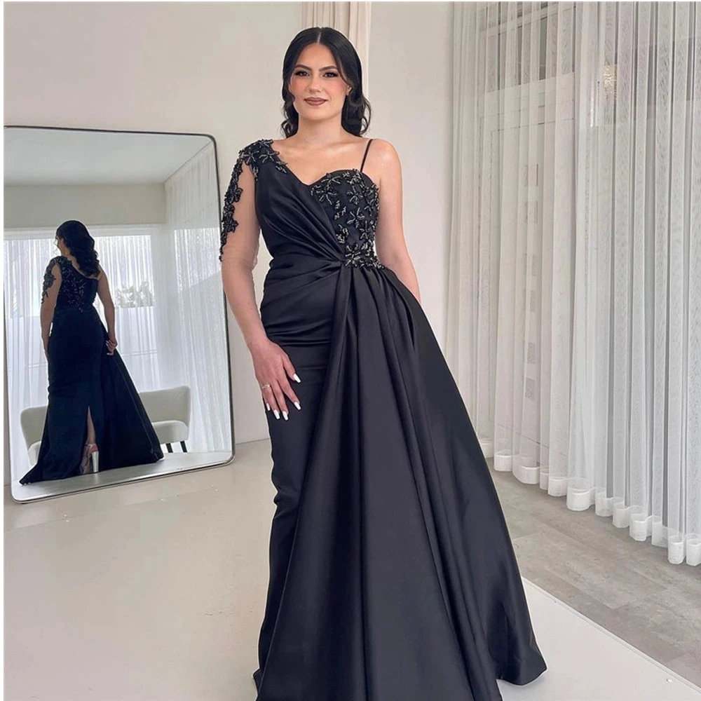 

ANGELSBRIDEP Sexy One-Shoulder Evening Dresses Prom Party Gowns Beading Appliques Spaghetti Straps Corset Back Plus Size