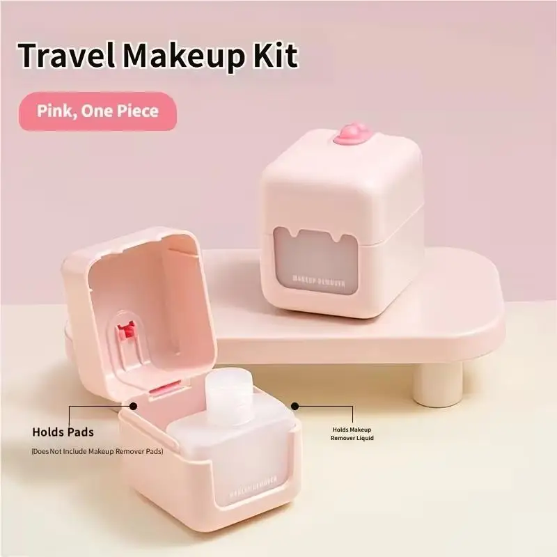 2-in-1 Portable Leak Proof Makeup Remover Sub Bottle Liquid & Cotton Pad Storage Box for Outdoor Business Trip