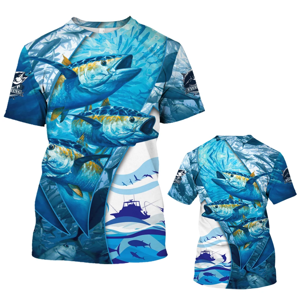 Tide Fashion Summe Marine Fish Picture Men\'s T-shirt Casual Print Tees Hip Hop Personality Round Neck Short Sleev Quick-Dry Tops