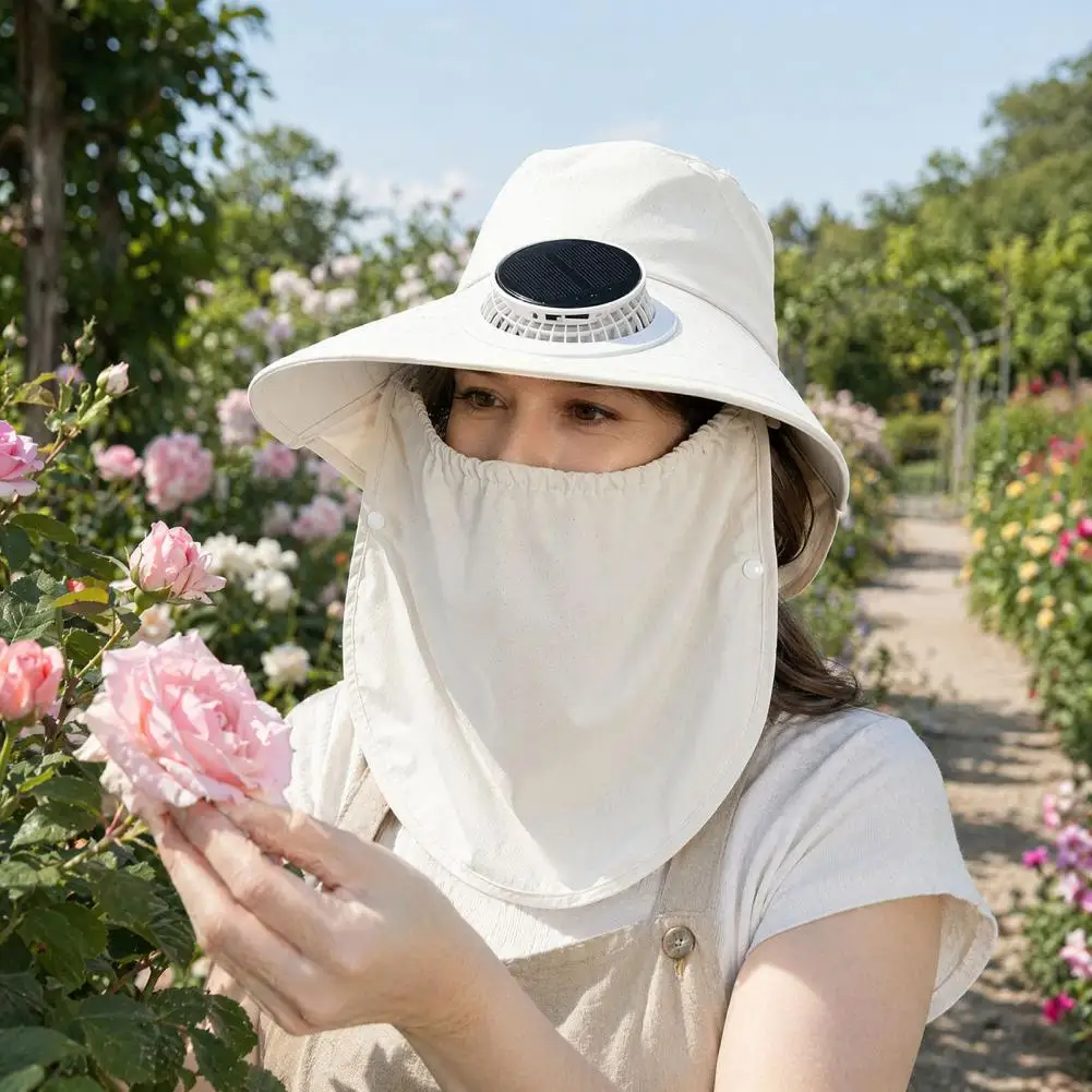 Active Outdoor Cap Solar Fan Hat Fisherman Hat with Face Guard Shawl Solar-powered Built-in Fan Cap Upf 50 for Outdoor
