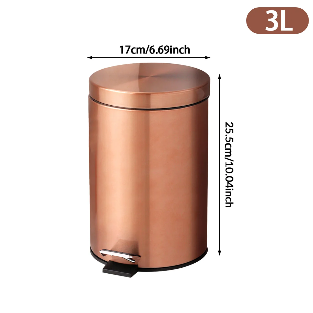 Christmas Decor 3 Liter Mini Gold Rose Round Metal Step Trash Can Wastebasket Garbage Container Bin for Kitchen Bathroom Home