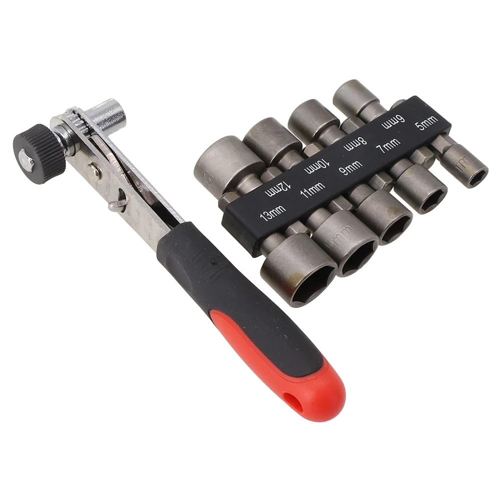 10pcs Ratchet Wrench 513mm Nut Driver Adapter Pawl Spanner Set with Drill Bit Adapter & Small Ratchet Socket Wrench