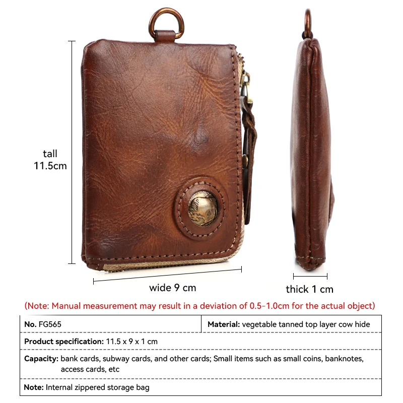 Retro Genuine Leather Home Car Key Bag Handmade First Layer Leather Coin Purse Card Holder Key Wallet For Women, Men