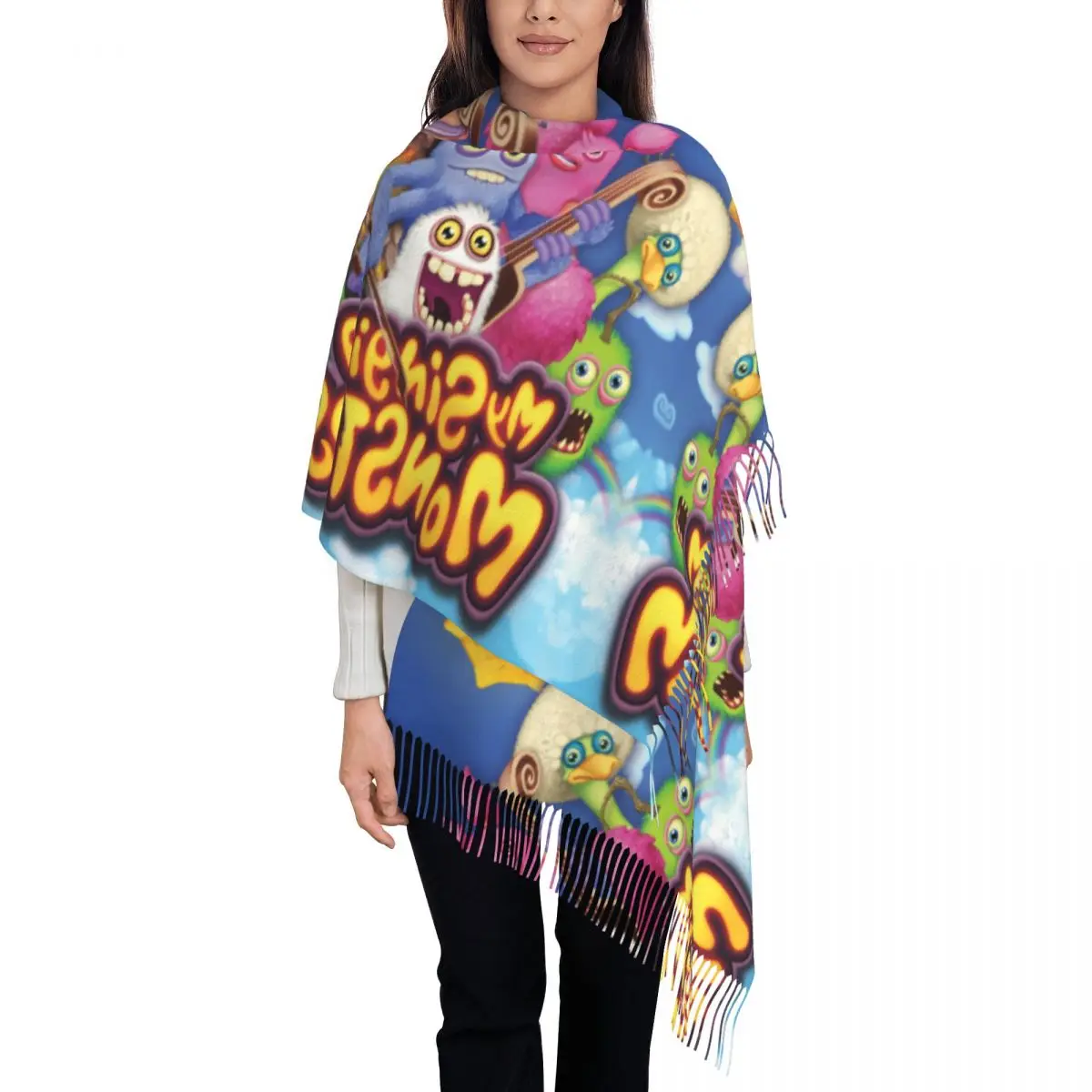 

Шарф с персонализированным принтом «Мои поющие монстры», шарф для мужчин и женщин, зимние теплые шарфы, шаль с героями мультфильмов, аниме, игровая шаль