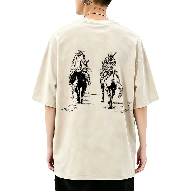 

Anime Jojo's Bizarre Adventure STEEL BALL RUN Vintage Acid Washed T Shirt Men Women Manga Casual T-shirt Oversized Streetwear