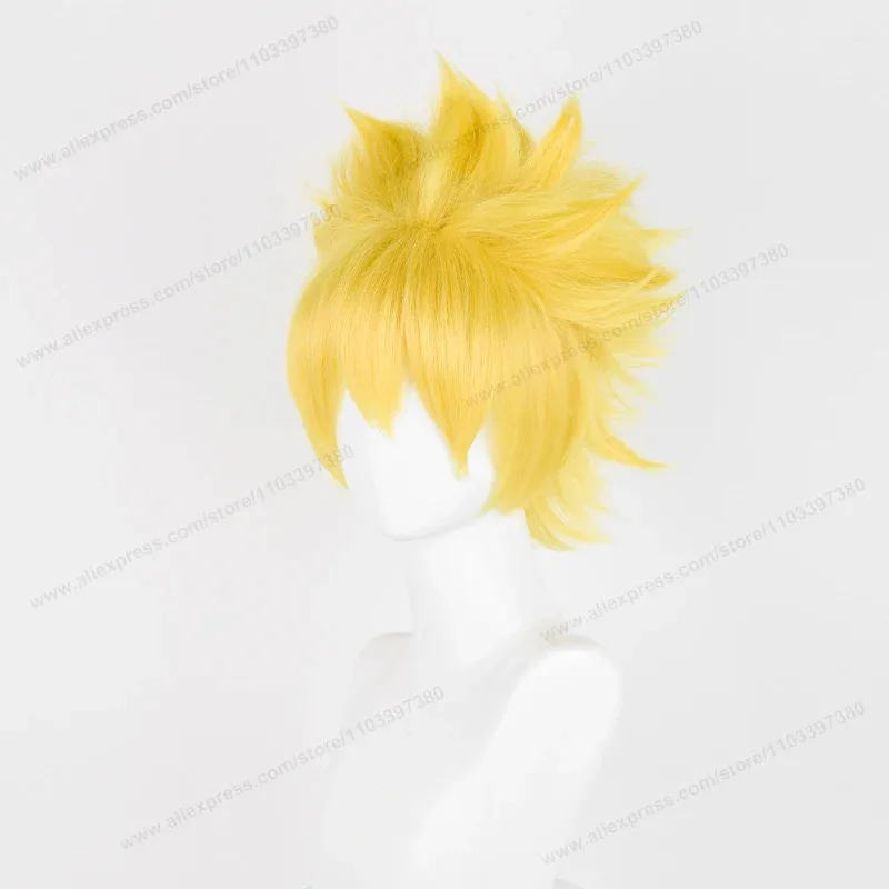Anime Uzumaki Cosplay 30 cm curto loiro dourado cabelo perucas sintéticas resistentes ao calor; 5'b, 8,v;