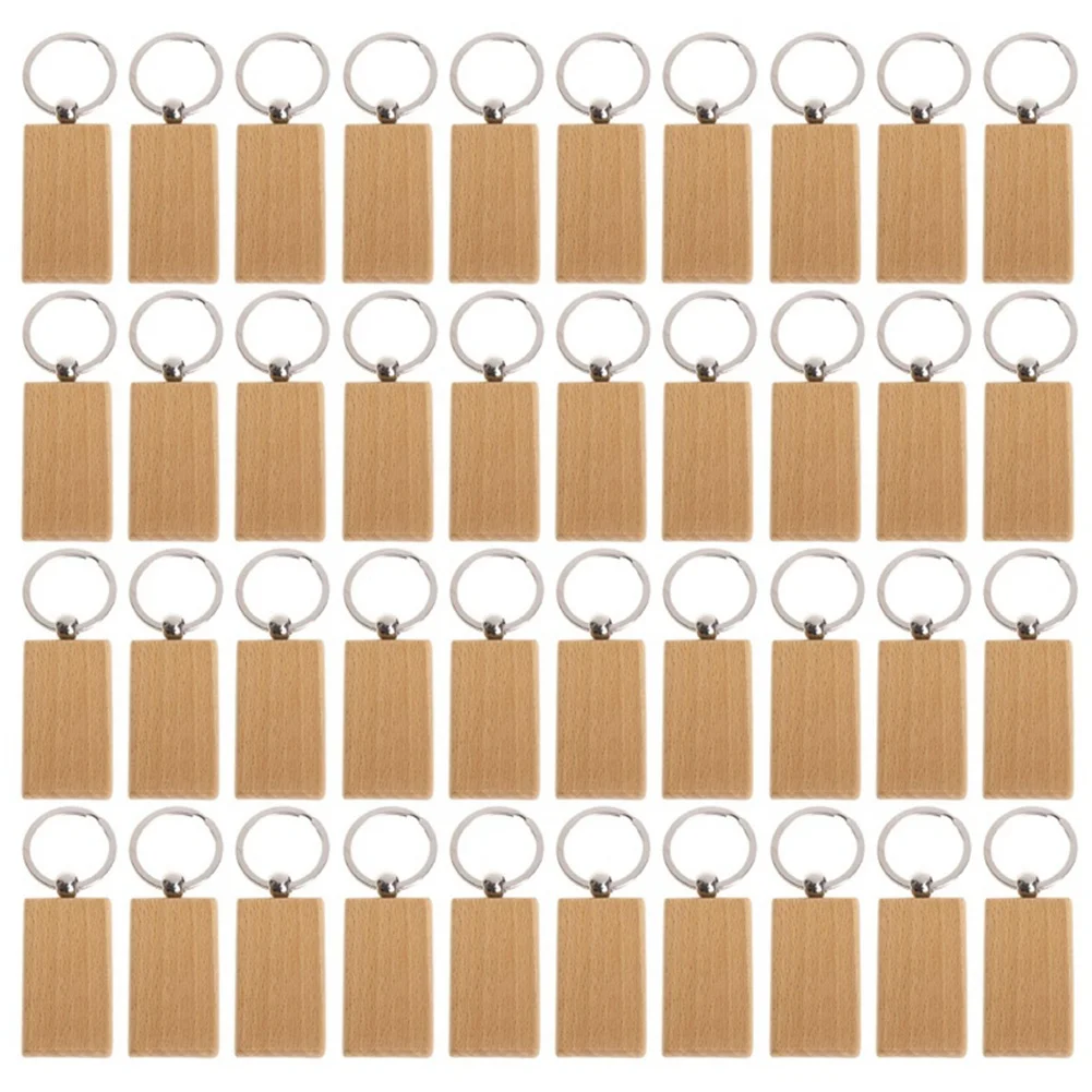 

120Pcs Blank Rectangle Wooden Key Chain DIY Wood Keychains Key Tags Can Engrave DIY Gifts