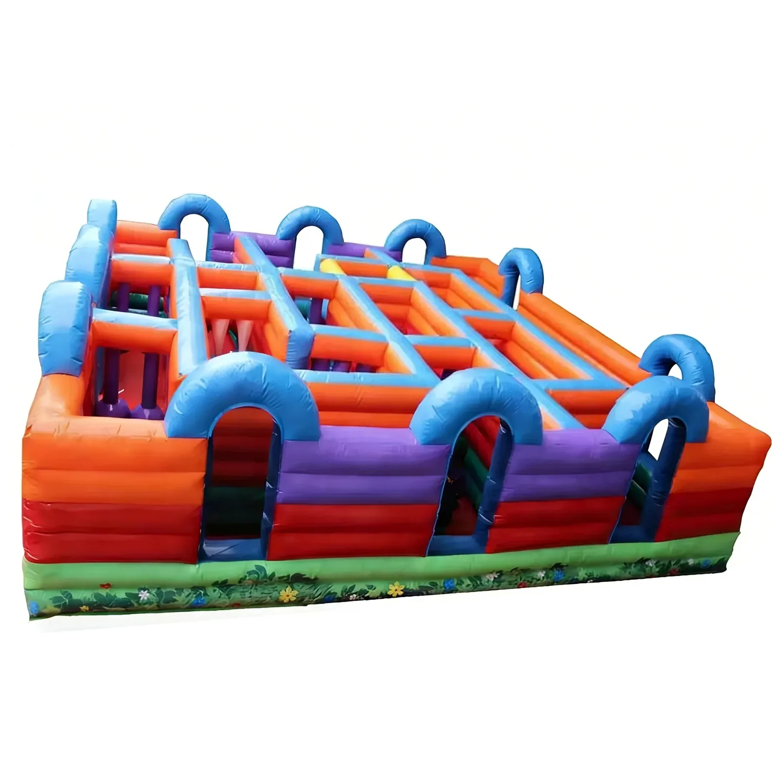 Commercial Orange Blue Obstacle Open Top Inflatable Maze 31X31ft with Blower Rental Challenge Outdoor Party Events Kids Fun