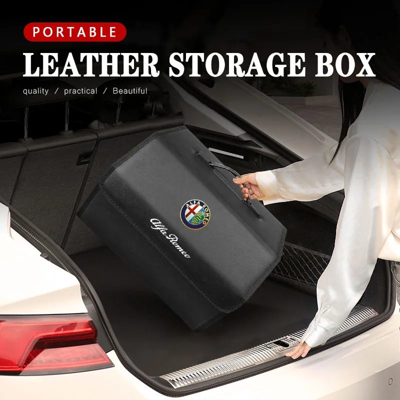 Car Trunk Storage Bag Leather Camping Box Collapsible For Alfa Romeo Giulietta GT 159 147 156 Mito Brera Giulia F1 Stelvio Volan