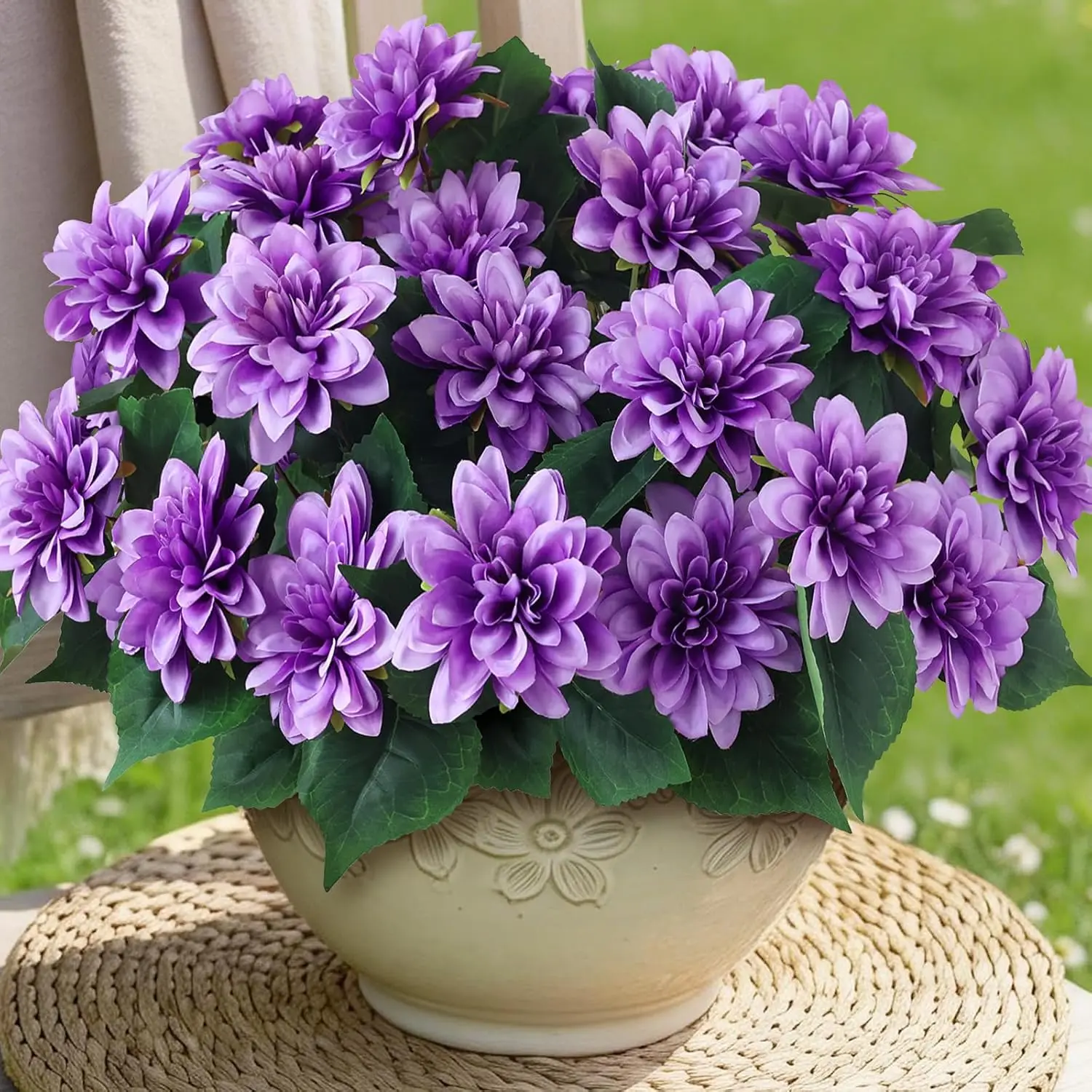 

8 Bundles Artificial Dahlia Flowers for Outdoors Spring Summer Decor, No Fade Silk Flower Faux Dahlias Plant Arrangement