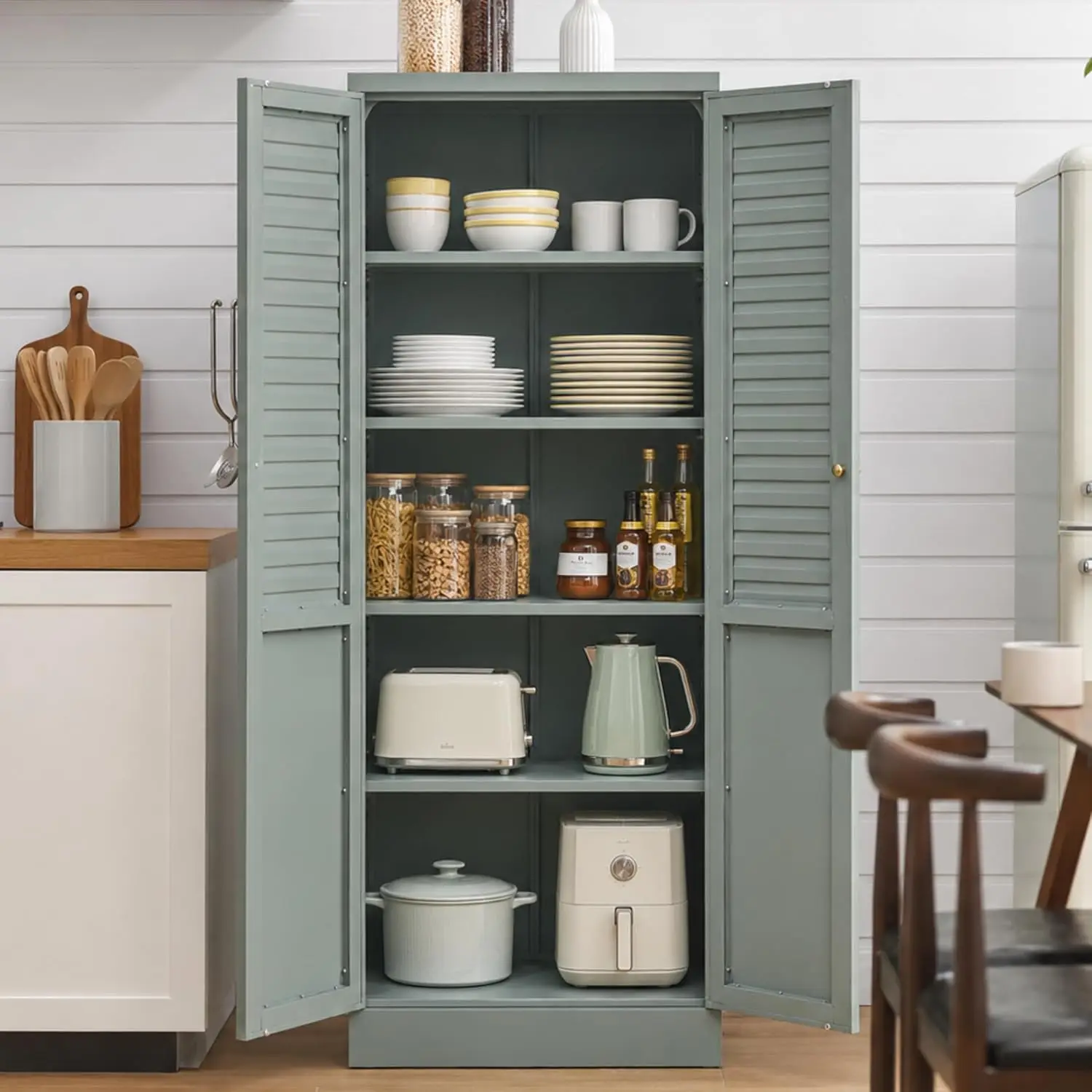 Metal Kitchen Storage Cabinet With Doors Tall Locker Organizer Pantry Cupboard Shelf Garage Utility Room Customized