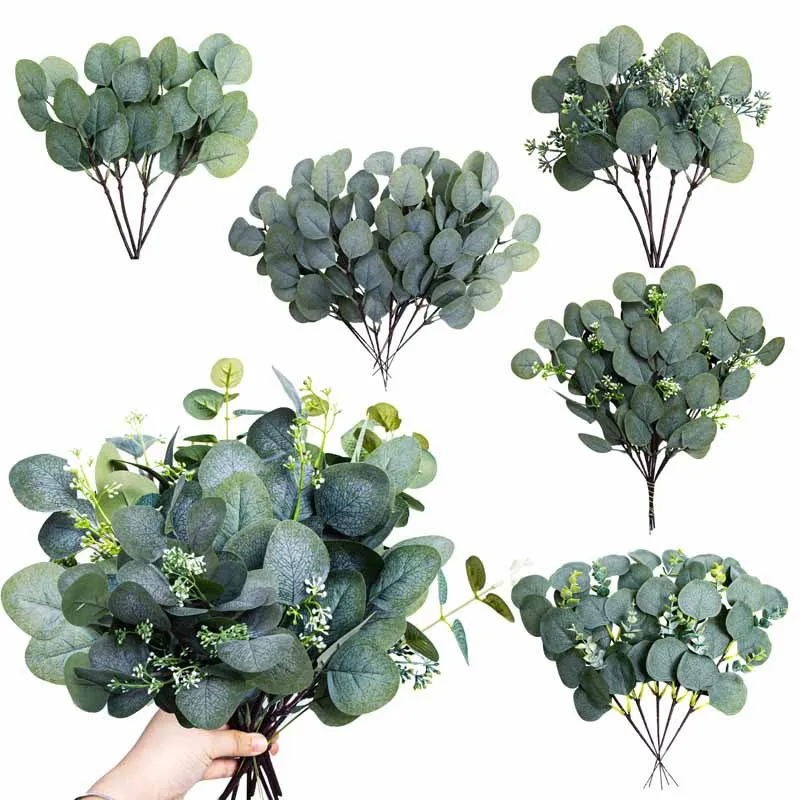 

3/5Pcs Artificial Green Eucalyptus Stems Artificial Green Leaf Tree Branch for DIY Flower Arrangements Wedding Home Room Decor