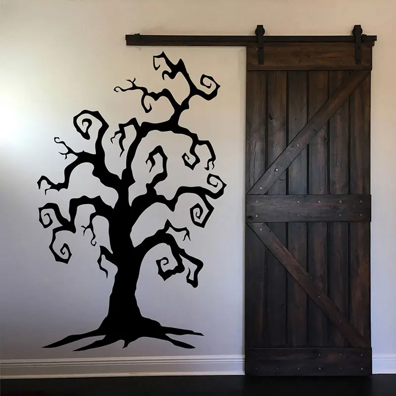 Spooky Tree Wall Decal Vinyl Halloween Decor for Kids Room Curly Branch Horror Tree Art Sticker