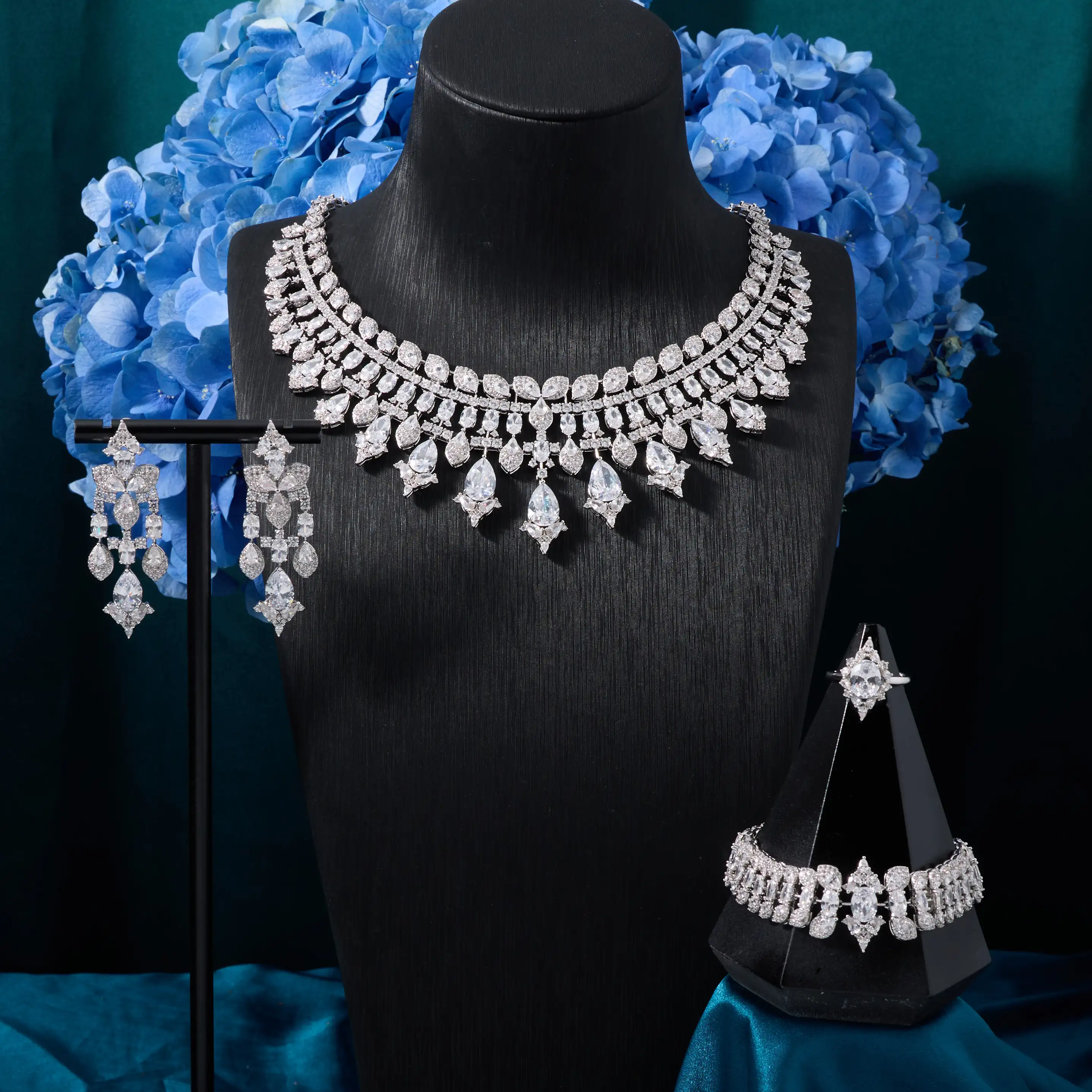New Accessories Colorful Cubic Zircon Jewelry Sets for Women Luxury Dubai CZ Bridal Wed Jewellery Necklace Set