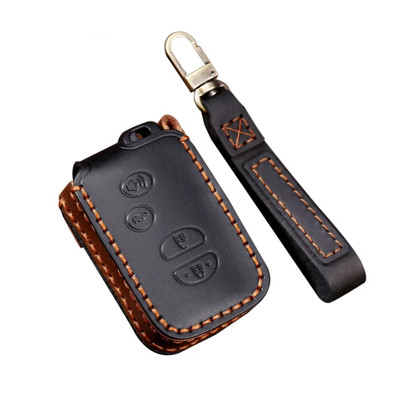 

Handmade Vintage Leather Key Fob Cover For Toyota Prado Land Cruiser Crown Camry Full Protection Car Key Case