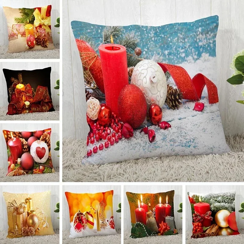 

Custom Pillow Cases Christmas Candles Square Pillowcase Christmas Zippered Pillow Cover